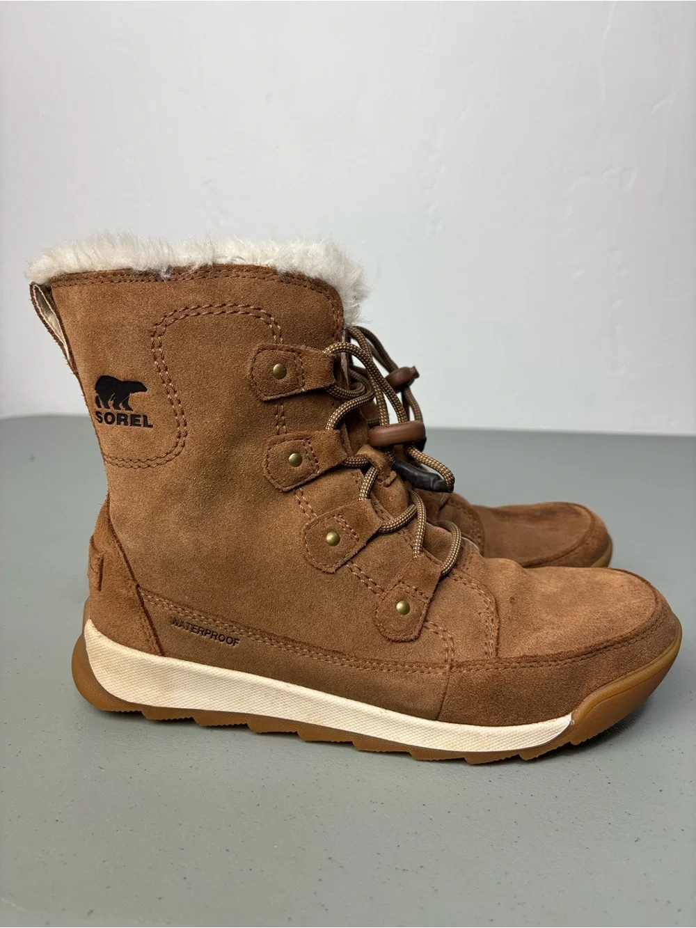 Sorel Whitney II Joan Lace Girls Boots Winter Waterproof Size 6 Snow Brown Tan